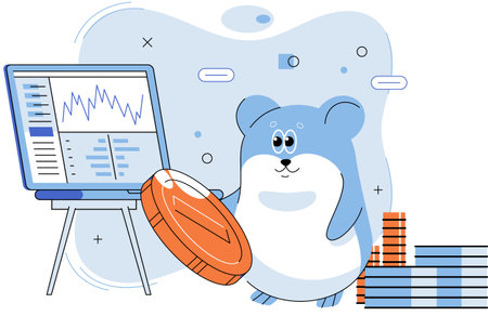 Trading hamster, user who does not understand economics and finance, dreams of getting rich on cryptocurrency, novice traders who make wrong decisions due to emotions or panic. Inexperienced investorのイラスト素材