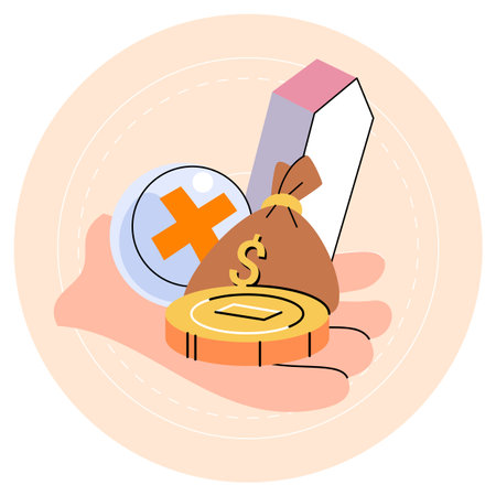 Cartoon hand holds dollar coin and bank bag. Concept of financial operation. Payment and Cash back. Money investment and business commerce. Successful profitable investment, accumulation moneyのイラスト素材