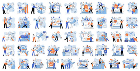 Promotion discount sale. Vector illustration. Forecast of future sales, pathfinder in wilderness of business uncertainties Flash sale online, unexpected treasure hunt for online shoppers Sales indexのイラスト素材