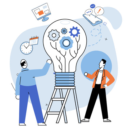 Partnership to success together, teamwork help get solution to solve problem. Business people work with common issues. Support to togetherness, collaboration and cooperation with new idea conceptのイラスト素材