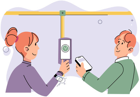 Cashless payment. Vector illustration. Cashless payments contribute to reducing need for physical currency production NFC technology allows for seamless pairing of devices for quick and easy paymentsのイラスト素材