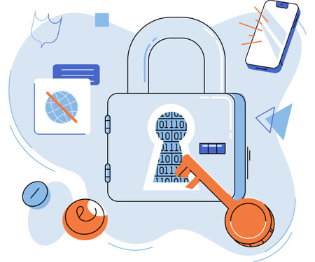 Data protection, secure safety technology, encryption, protection, privacy concept. Padlock and key, lock with password. Personal information protection. Cyber security, protected access controlのイラスト素材