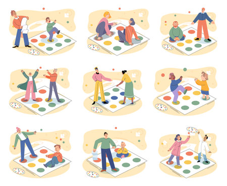 Game together. Family fun. Friendship time. Vector illustration. Board games provide platform for people to interact, communicate, and enjoy each others company The spirit of friendship shines brightのイラスト素材