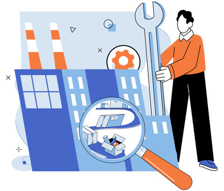 Manufacturer model. Vector illustration. Effective implementation new processes can lead to increased productivity The manufacturer model metaphor illustrates interconnectedness various manufacturingのイラスト素材