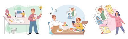 Children with smartphone. Vector illustration. Mobile phones, including cellphones, have transformed way children interact with world Many children are constantly connected, using their phonesのイラスト素材