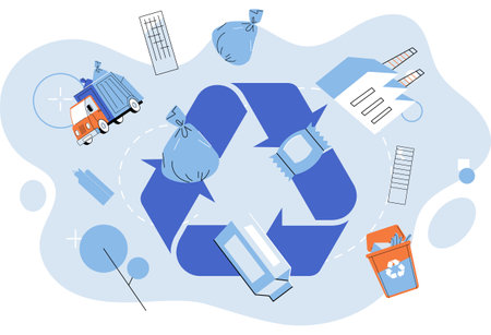 Waste recycling. Vector illustration. Environmental conservation relies on responsible recycling and waste management Reusing and recycling materials reduces strain on our natural resources Savingのイラスト素材