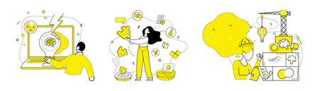 Innovative ideas vector illustration. Innovative ideas metaphorically dance with creativity in ballet success Intelligence and innovation are guiding stars in galaxy ideas Success blossomsのイラスト素材