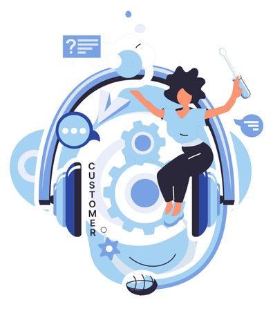 Client support vector illustration. Client support is backbone online business, ensuring satisfaction and feedback In realm technology, client support acts as guiding light, offering advice and aidのイラスト素材