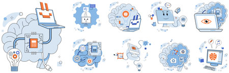 Artificial intelligence vector illustration. In cybernetic realm, processors are engines propelling...