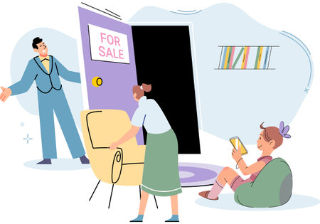 House for sale. Vector illustration Buying residential property involved conducting thorough inspection for any potential issues The buying house concept represented sense of belonging and creatingのイラスト素材
