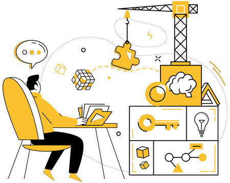 Creative solutions vector illustration. Success blooms where professional strategy and creative solutions intertwine The intellectual realm thrives when businesses prioritize creative problem-solvingのイラスト素材