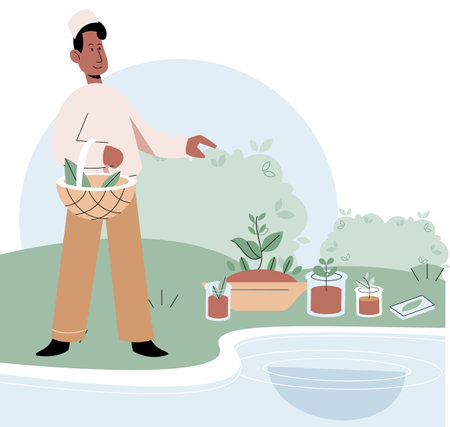 Nature science. Vector illustration. Biological processes and interactions are fundamental to study ecology Biotechnology harnesses power nature to advance scientific and technological breakthroughsのイラスト素材