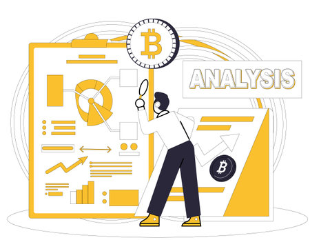 Bitcoin trading vector illustration. Cryptocurrency, financial revolution, introduces decentralized economy, reshaping traditional business models Investment, seed prosperity, grows in fertile soilのイラスト素材