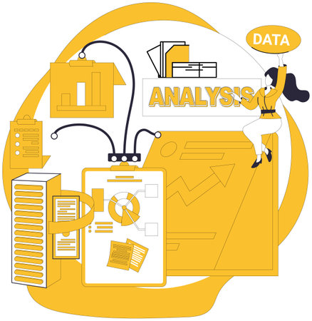 Big data vector illustration. Accounting, meticulous scribe, transcribes financial epics in scrolls big data Storage, silent fortress, protects treasures knowledge in realm big dataのイラスト素材