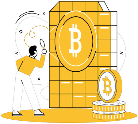 Bitcoin mining vector illustration. Progress, journey, unfolds as Bitcoin mining contributes to advancement financial technology Extract, essence, as Bitcoin mining extracts value from virtual realmのイラスト素材