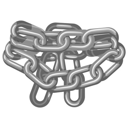 Iron chain concept depicts a series of interwoven metal chains forming a complex knot, symbolizing strength, connection, and complexity. Ideal for themes on security, stability, constraint, unityのイラスト素材