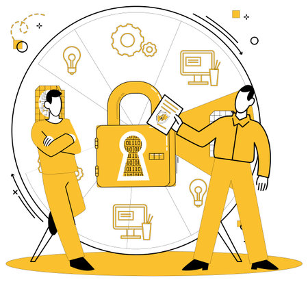 Data security vector illustration. Safeguarding information is not just duty its commitment to privacy Careful data protection is key to secure and trustworthy environment In realm technology dataのイラスト素材