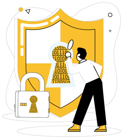 Data security vector illustration. In realm technology, business confidence relies on data protection The concept data security is guardian angel confidential information Trust in businessのイラスト素材