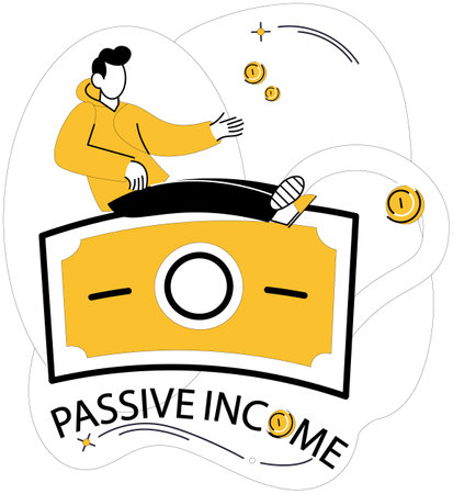 Passive income vector illustration. Economic forces, like invisible currents, carry ship passive income to distant shores Budgeting is compass guiding expedition through terrain passive incomeのイラスト素材