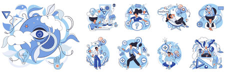 Cognition. A collection of creative scenes highlighting various cognitive processes and...