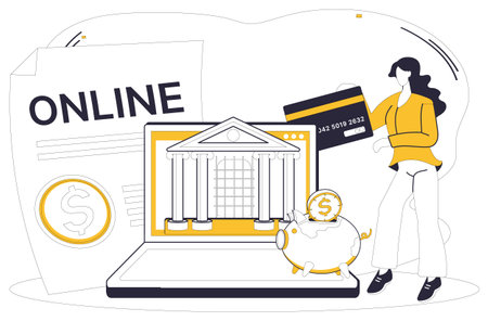 Online banking vector illustration. Conduct your financial symphony with precision through strings online banking Embrace digital evolution as online banking becomes backbone e commerceのイラスト素材