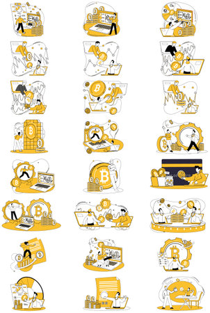 Cryptocurrency investment vector illustration. Digital progress echoes in every successful cryptocurrency investment transaction Economic landscapes transform as businesses adapt to cryptocurrencyのイラスト素材
