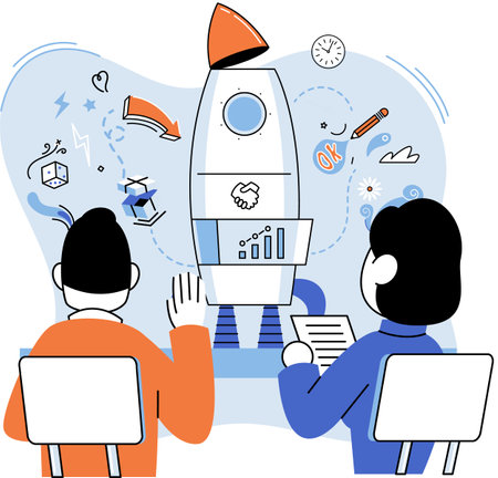 Team solving complex problems. Teamwork vector illustration metaphor. Mission of business, values, human resource in solving problem, experience solve Collective brainstorm, idea generation, teamのイラスト素材