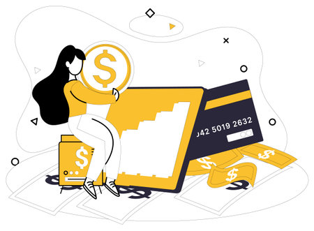 Online loan vector illustration. Navigate digital currents finance with boat online loans, ensuring smooth transactions Business success sets sail on ship online loans, propelled by winds financialのイラスト素材