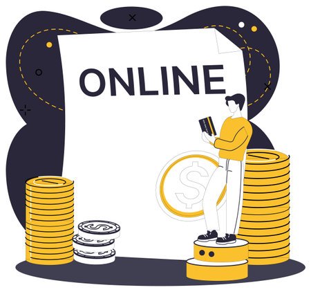 Online loan vector illustration. Online loans unlock doors to financial opportunities, paving path to business success Invest in your dreams with currency online loans, nurturing growth your ventureのイラスト素材