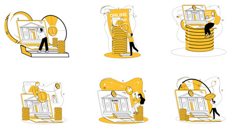 Online loan vector illustration. In economic ballet, online loans waltz gracefully, leading dance financial transactions Navigate online landscape with compass secure financial services and onlineのイラスト素材