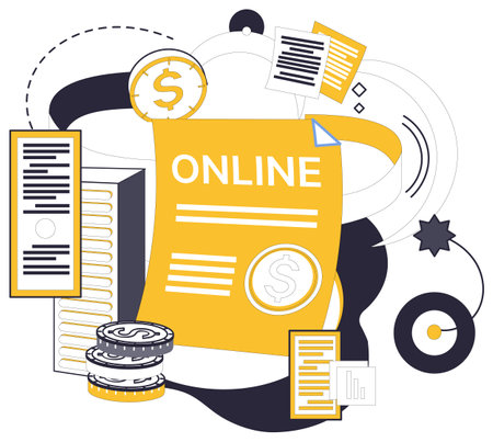 Online loan vector illustration. E commerce is offspring union between technology and artistry online loans Business transactions become seamless dance when orchestrated by rhythm online loansのイラスト素材