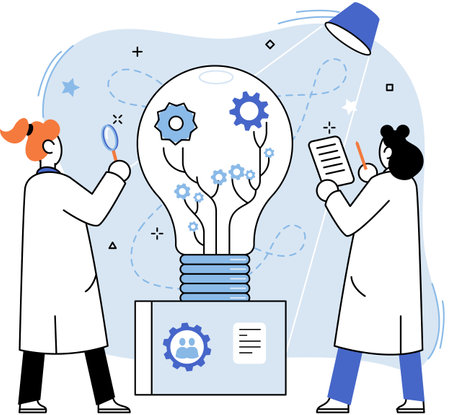 Team solving complex problems. Teamwork vector illustration metaphor. Solution solve problem concept Business team discussing ideas for startup Leadership meeting, supervision idea, hiring, coachingのイラスト素材