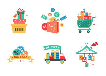 Collection of shopping carts full of shoppingのイラスト素材