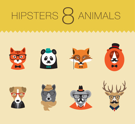 Cute fashion Hipster Animals iconsのイラスト素材