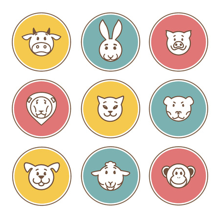 Animals heads icon vector set flat designのイラスト素材