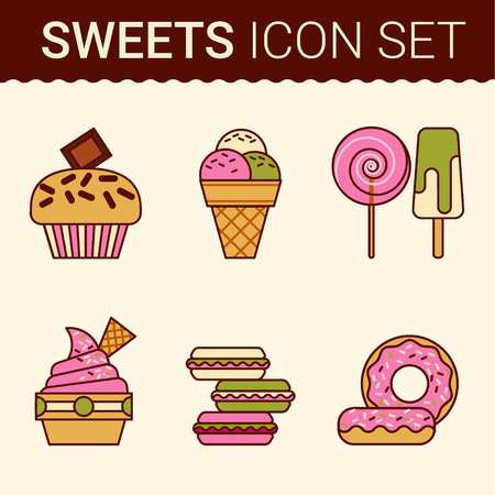 Set of delicious cakes, sweet desserts vector illustrationのイラスト素材