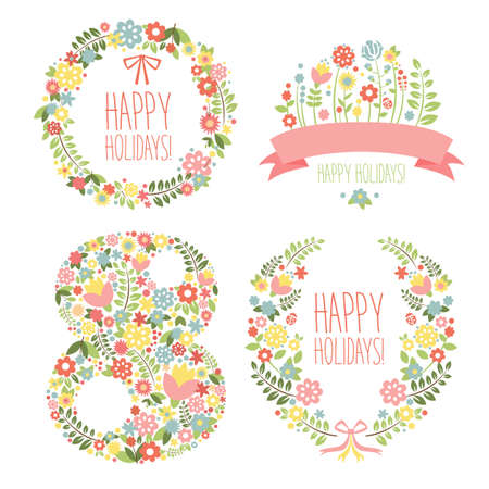 Number eight 8 of flowers. Sketch element for international womens day. vector illustrationのイラスト素材