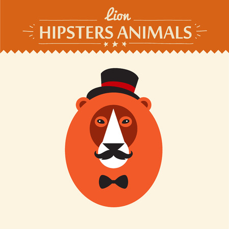 Abstract illustration on lion head, hipster style. flat concept vector illustrationのイラスト素材