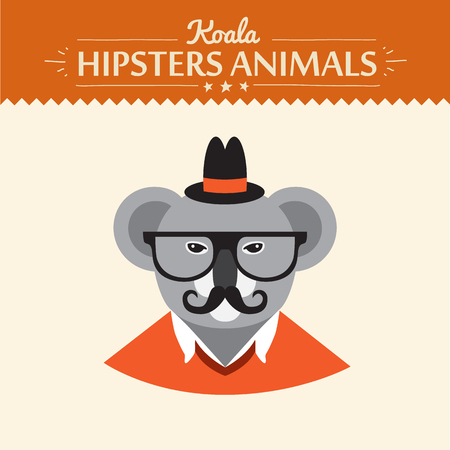 Cute hipster koala in hat flat concept vector illustrationのイラスト素材