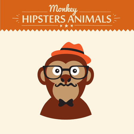Monkey hipster illustration flat concept vector illustrationのイラスト素材