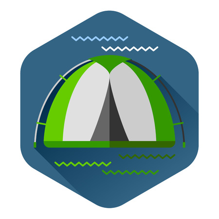 Graphical camping illustration made in flat style. Vector camping concept with tent and nature around.のイラスト素材