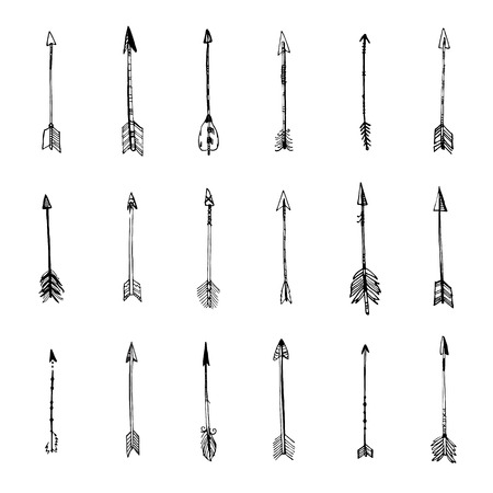 Set of cute hipster arrows, hand drawn doodlesのイラスト素材