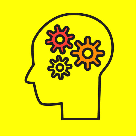 Flat style vector illustration brainstorming process concept. Human head silhouette. Big flat conceptual collection.のイラスト素材