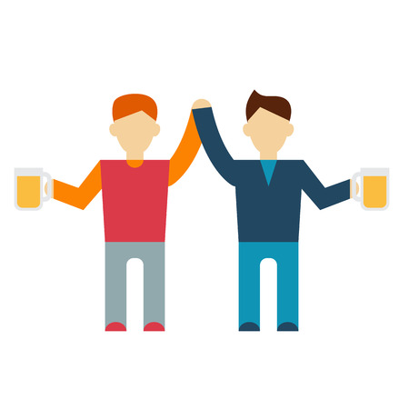 Two male employee enjoy drinking beer on a bar flat designのイラスト素材