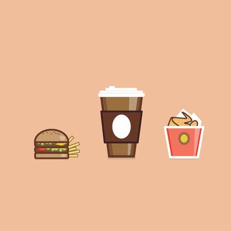 Vector illustration of various american food items flat designのイラスト素材