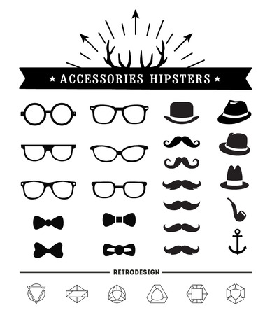 Hipster style and accessories icon set  on a white backgroundのイラスト素材