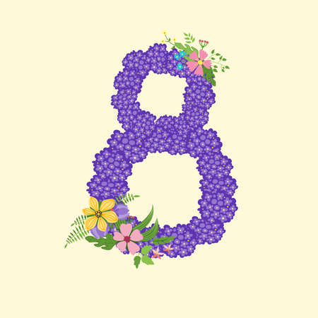 Number eight 8 of flowers. Sketch element for international womens day. vector illustrationのイラスト素材
