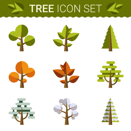 Set of different trees. Sprites for the game. vector flat design forests illustration.Vector file is organized in layers for easy editing.sのイラスト素材
