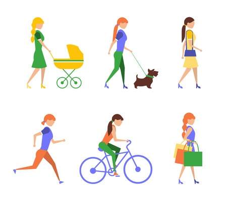 Healthy lifestyle. Physical activity flat set of extremely vigorously moderately active and sedentaryのイラスト素材
