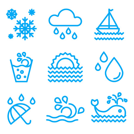 Water And Drop Icons Set - Isolated On Gray Background - Vector Illustration, Graphic Design Editable For Your Designのイラスト素材
